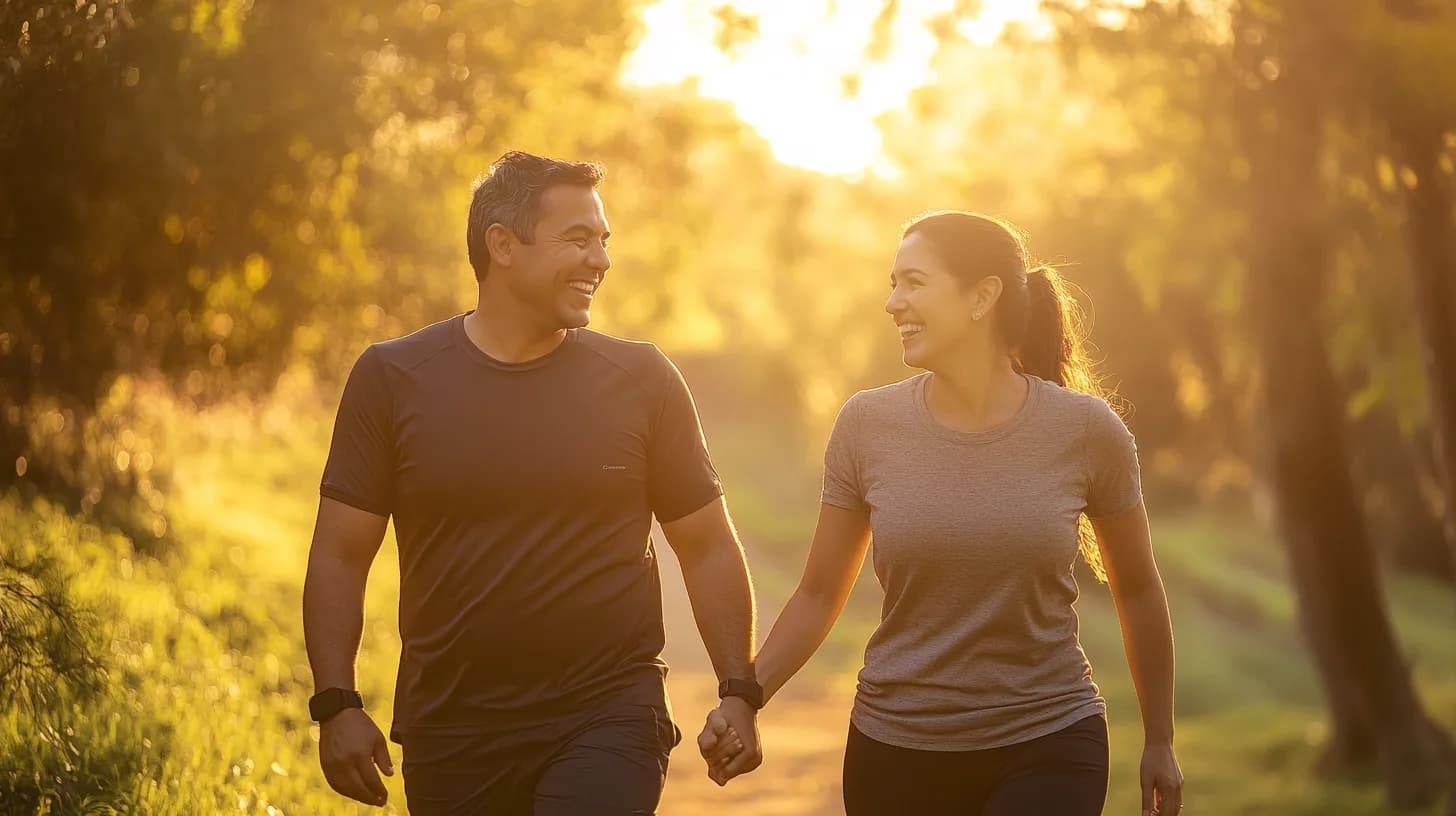 Couple walking together outdoors
